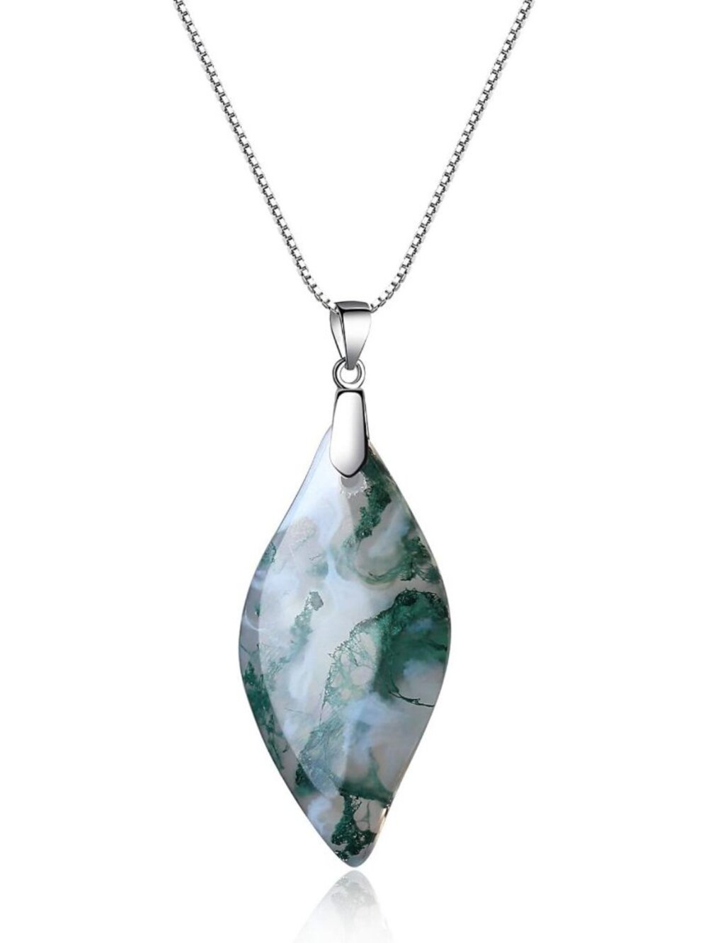 Moss Agate Leaf Pendant Necklace in 925 Sterling Silver - Nature-Inspired